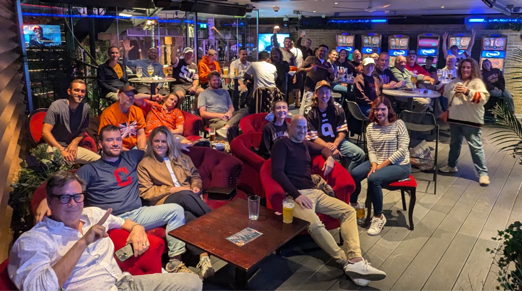 British Bulldawgs members packed into a London bar watching a Browns game
